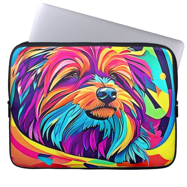 Livlig Yorkie Pop Art Laptop Fodral (Framsidan)