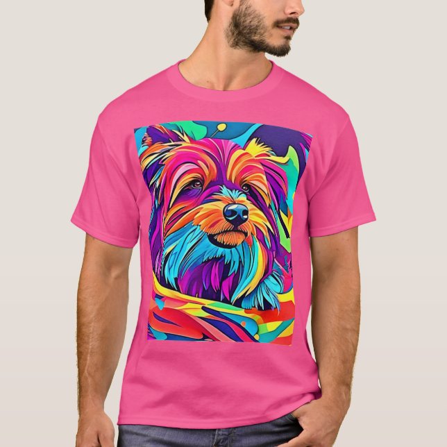 Livlig Yorkie Pop Art T Shirt (Framsida)