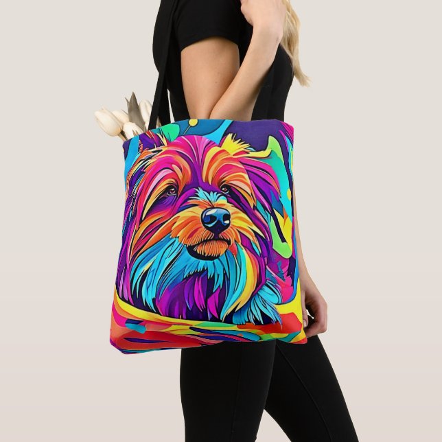 Livlig Yorkie Pop Art Tygkasse (Närbild)