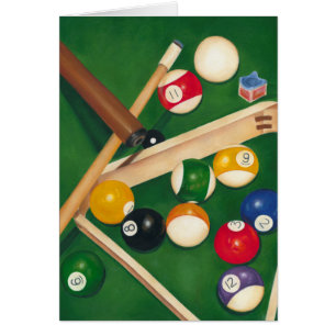 Livliga Billiards Bord med Bollar och Chalk Hälsningskort