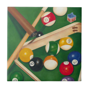 Livliga Billiards Bord med Bollar och Chalk Kakelplatta