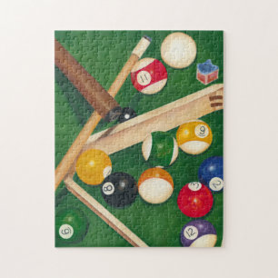 Livliga Billiards Bord med Bollar och Chalk Pussel