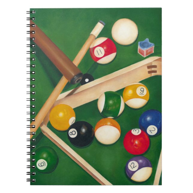 Livliga Billiards Bord med Bollar och krita Anteckningsbok Med Spiral (Framsidan)