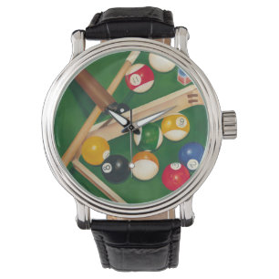Livliga Billiards Bord med Bollar och krita Armbandsur