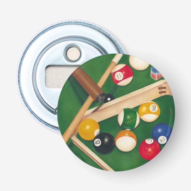 Livliga Billiards Bord med Bollar och krita Flasköppnare (Framsidan)