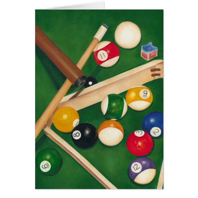 Livliga Billiards Bord med Bollar och krita Hälsningskort (Framsidan)