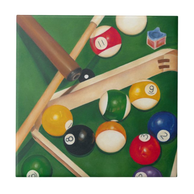 Livliga Billiards Bord med Bollar och krita Kakelplatta (Framsidan)