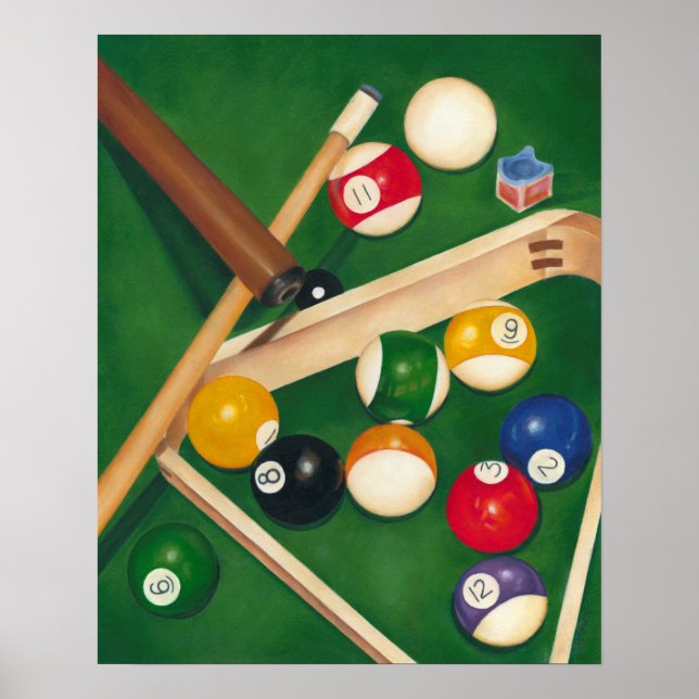 Livliga Billiards Bord med Bollar och krita Poster (Framsidan)