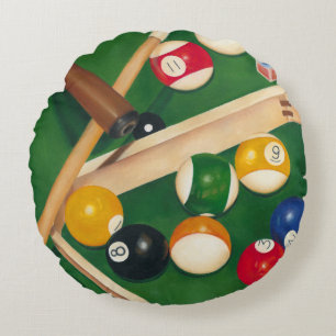 Livliga Billiards Bord med Bollar och krita Rund Kudde