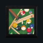 Livliga Billiards Bord med Bollar och krita Smyckeskrin<br><div class="desc">Racka upp dem med den här spektakulära målningen av miljardtals bord av Jennifer Goldberger. Bollar ser nytt ut,  filten ser imakulerad ut och kritan har redan applicerats på referenspunkterna. Lägg det här i ditt hem,  eller ge det till en vän eller älskad som njuter av ett spel av bassäng!</div>