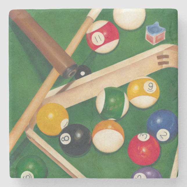 Livliga Billiards Bord med Bollar och krita Underlägg Sten (Framsidan)