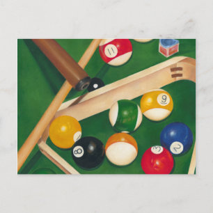 Livliga Billiards Bord med Bollar och krita Vykort