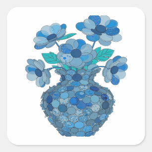 Livliga Blå BLÅ BLOMMOR I Vinylstil Fyrkantigt Klistermärke