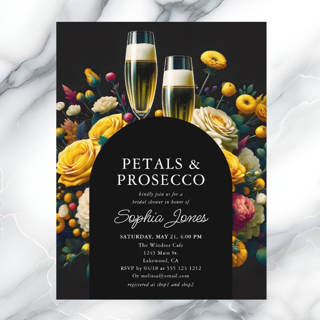 Livliga blommor kronblad Prosecco bröllopsdusch Vykort (Skapare uppladdad)
