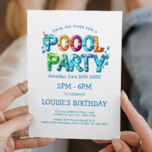 Livliga Bokstäver Poolparty Inbjudan
