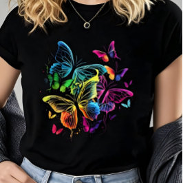 Livliga Färgrika Akvarell Fjäril Kvinnors T Shirt