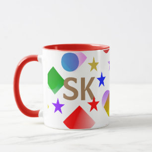 Livliga Färgrika Stjärnor Cirklar Kvadrater Person Mugg