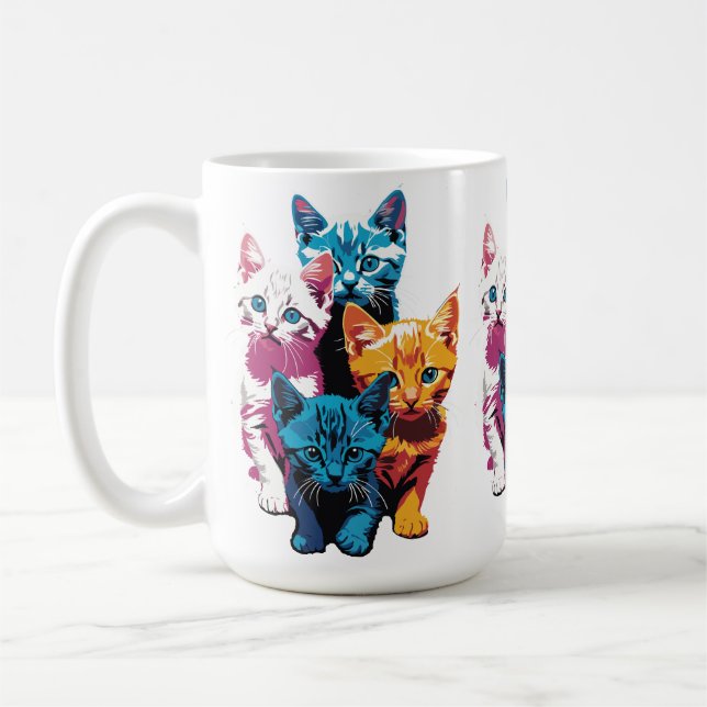 Livliga Katter i Pop Art Stil Kaffemugg (Vänster)