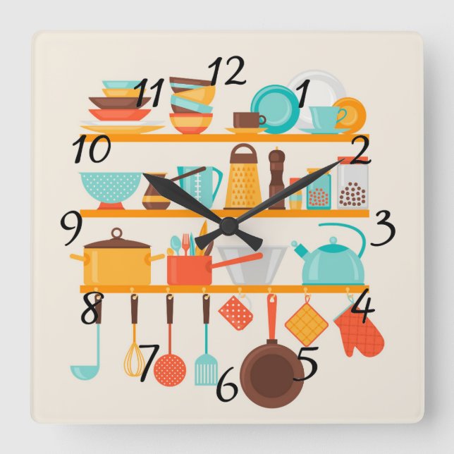 Livliga kökobjekt fyrkantig klocka (Framsida)