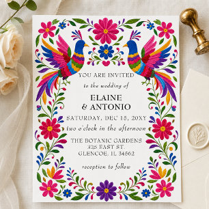 Livliga mexikanska fåglar Otomi blomster fiesta br Inbjudningar