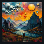 Livliga mirakel av fantastiska främmande landskaps poster<br><div class="desc">Livliga mirakel av fantastiskt främmande landskap, bastge texturerad, psykosomatisk surrealism, stilar av Andy Kehoe, Moira Simpsons Encaustic art, John Hoyland, Ton Dubbeldam, Joan Miro, Andy Warhol. abstrakt expressionism, blandade medier, biomorfisk, vismisk arkitektur, miga berg, ripplad vatten, imponerande träd. Ett par som går och håller i händer, stormmoln, vibrant färg, av...</div>