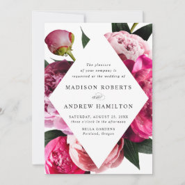 Livliga Peonies Diamant Blommig Ram Bröllop Inbjudningar