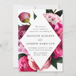 Livliga Peonies Diamant Blommig Ram Bröllop Inbjudningar