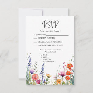 Livliga vilda blommor Elegant bröllops-RSVP-kort OSA Kort