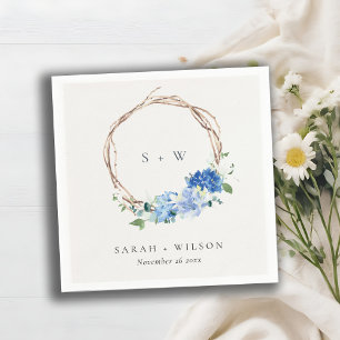 Livligt blått Blommigt Monogram för utandning av t Pappersservett