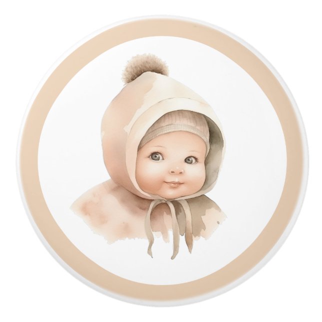 Livliknande Baby keramisk knopp - Unisex Nursery D (Framsidan)