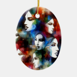 livmoder ansikte abstrakt vattenfärger popkonst julgransprydnad keramik