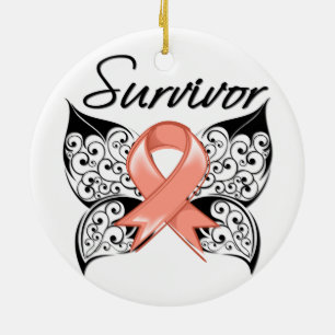 Livmoder- canceröverlevandefjäril julgransprydnad keramik
