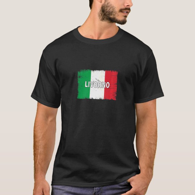 Livorno Italien City with Italy Flagga T Shirt (Framsida)