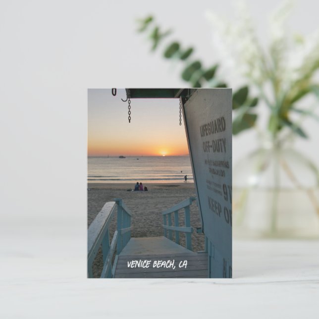 Livräddar torn vid solnedgång - Venice Beach, CA Vykort (Stående Fram)