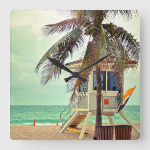 Livräddarestation Florida Fyrkantig Klocka