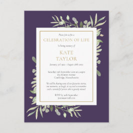 Livs firande av lila lövverk inbjudan
