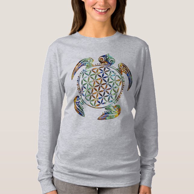Livsblomma / Blume des Lebens - sköldpadda färgad Tee Shirt (Framsida)