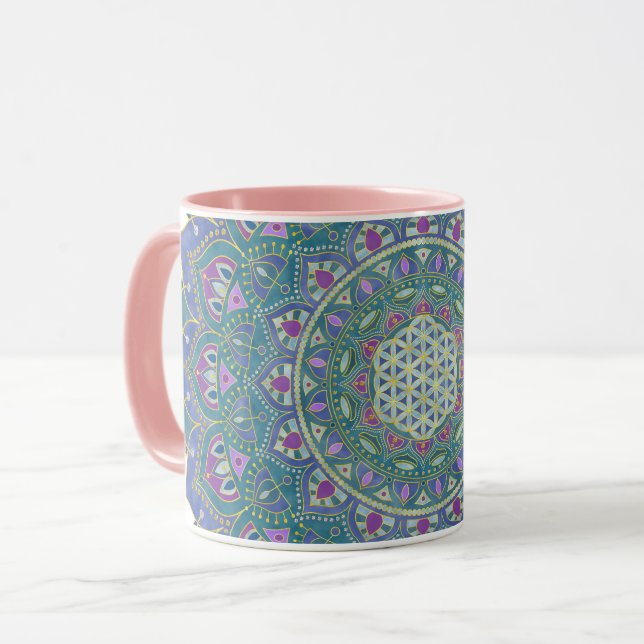 Livsblomma - Mandala i indisk stil 1 Mugg (Framsida vänster)