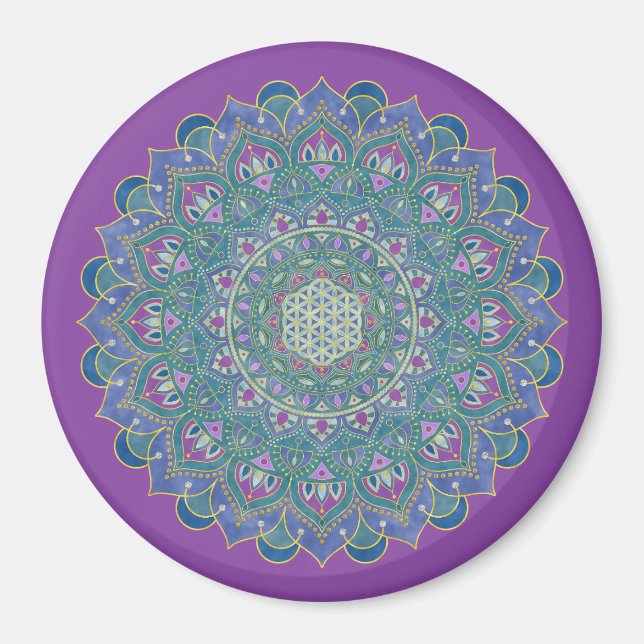 Livsblomma - Mandala Indien stil 1 Magnet (Framsidan)
