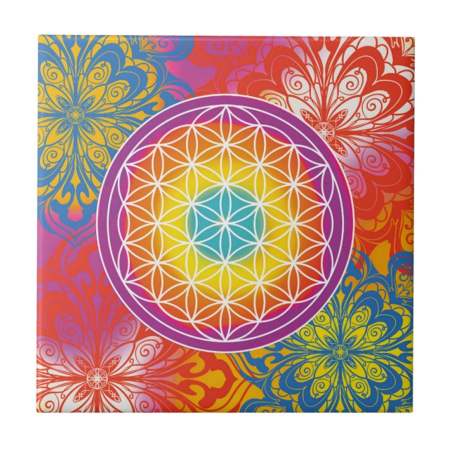 Livsblomma mandala zen kakelplatta (Framsidan)