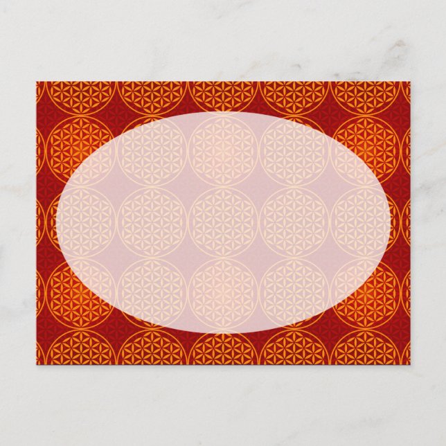 Livsblomma - stämpelmönster - orange röd vykort (Framsida)