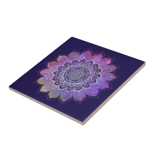 Livsblomma - Vintage Style Galaxy Rymden 1 Kakelplatta (Sidan)