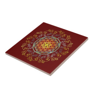 Livsblomma - Vintageornament Mandala 1 Kakelplatta