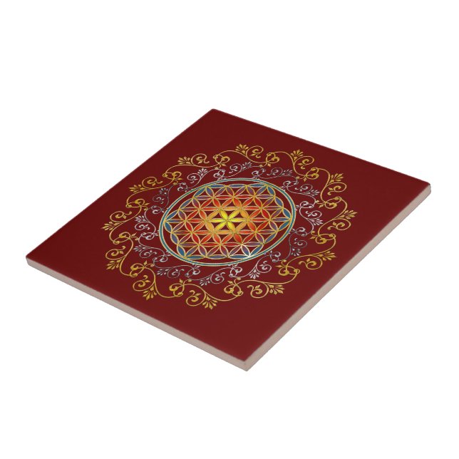 Livsblomma - Vintageornament Mandala 1 Kakelplatta (Sidan)
