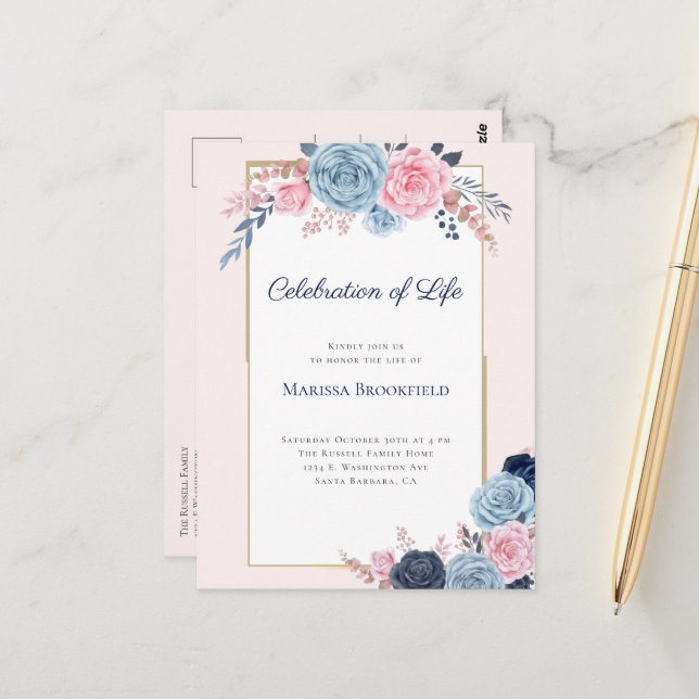 Livsceremoniell Blommig begravningsinbjudan Vykort (Fram/Back In Situ)