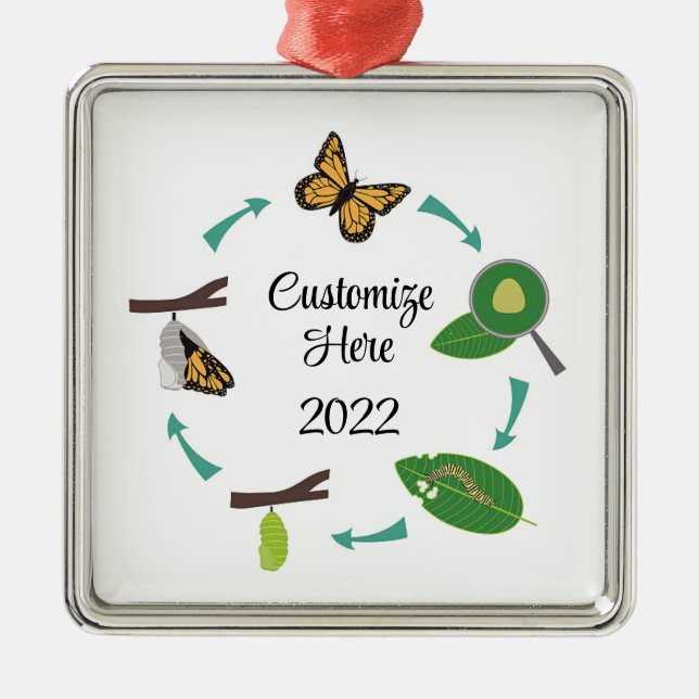 Livscykel för Monarch-fjäril metall-ornament Julgransprydnad Metall (Framsidan)
