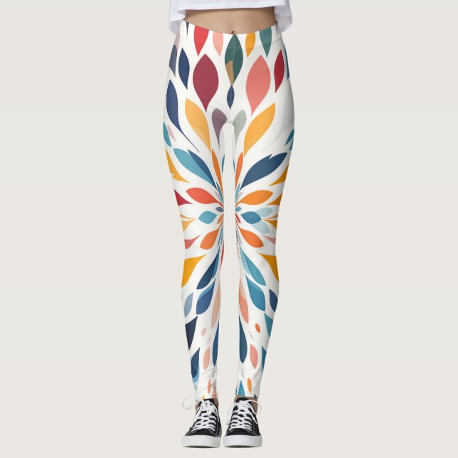 Livsglad abstrakt blomsterknopp-mönster leggings (Framsida)