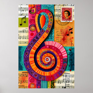 Livsglad Abstrakt Diskantnyckel Poster