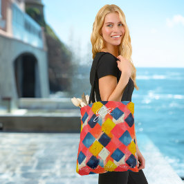 Livsglad abstrakt geometrisk diamantmönster tygkasse