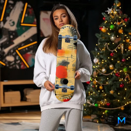 Livsglad Abstrakt Gul och Röd Skateboarddesign Mini Skateboard Bräda 18,5 Cm